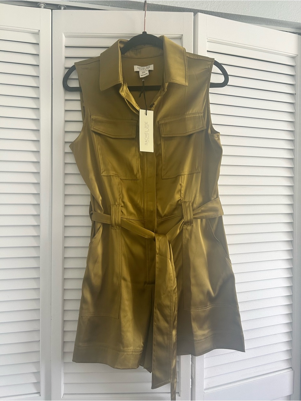 Rachel Zoe Satin Olive Utility Romper